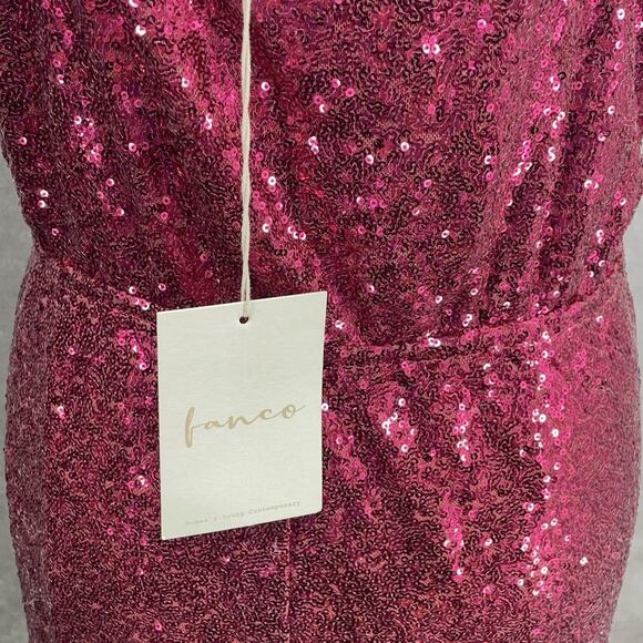 Fanco Womens L Sparkling Pink Sequin Full Length Vneck Jumpsuit Wide Leg Party - Picture 8 of 12